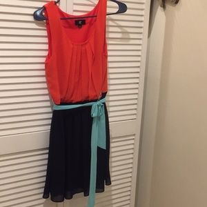 Women’s orange, navy and light blue dress